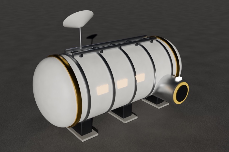 Habitat module in white steel with gold rings
